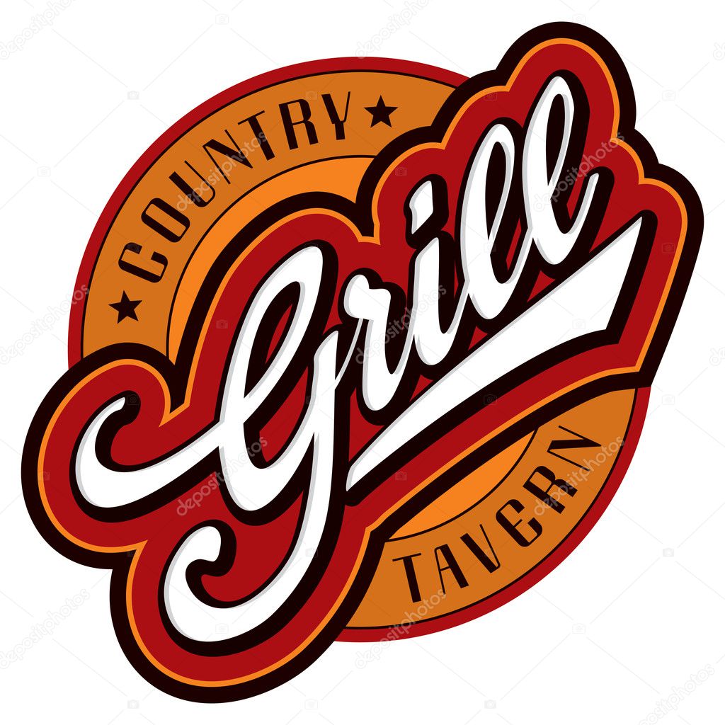 'grill' sign/logo - hand lettering design; scalable and editable vector illustration (eps8);