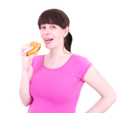 The young woman eats a hamburger clipart