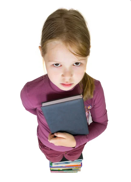 stock image Pretty young girl with book, back to school concept, isolated ov