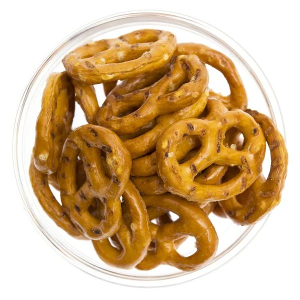 stock image Salted pretzels in glass bowl isolated