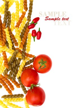 Italian Pasta with tomatoes,chilly on a white background (with s clipart