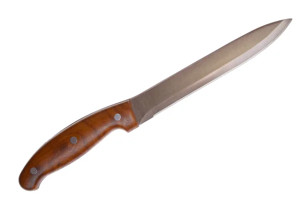 stock image Large knife with wooden handle on a white