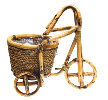 Flower pot in the form of a cart on a white clipart