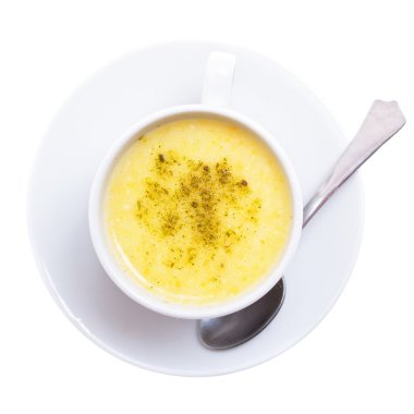 beyaz zemin üzerinde sebze çorba, püre
