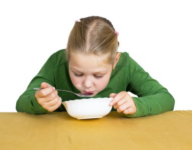 Girl eats isolated on white clipart