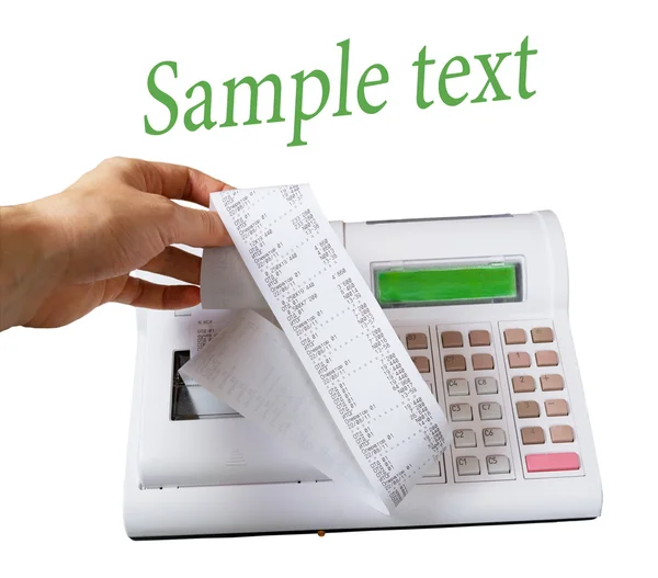 stock image Close-up image of a shop-assistant's hand pressing a key of an e