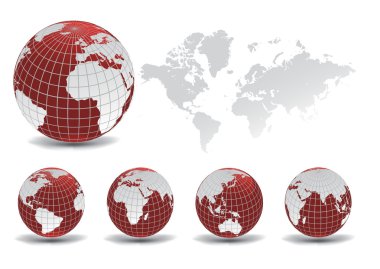 World map with Earth globes in white background clipart