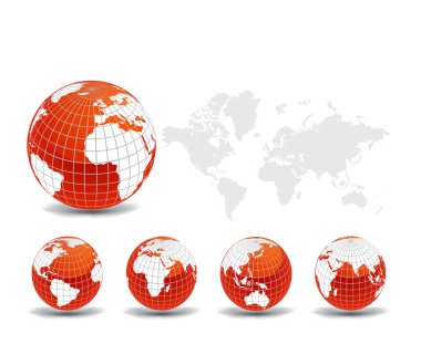 World map with Earth globes in white background clipart