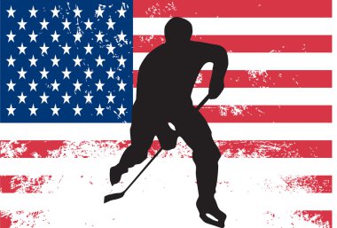 Hockey player in front of USA flag clipart