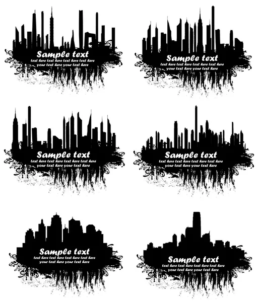 Grunge 背景下的城市天际线 — 图库矢量图片
