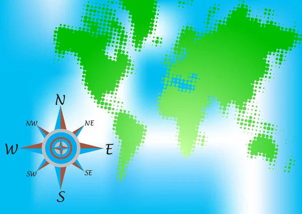 Kompas en wereld kaart — Stockvector