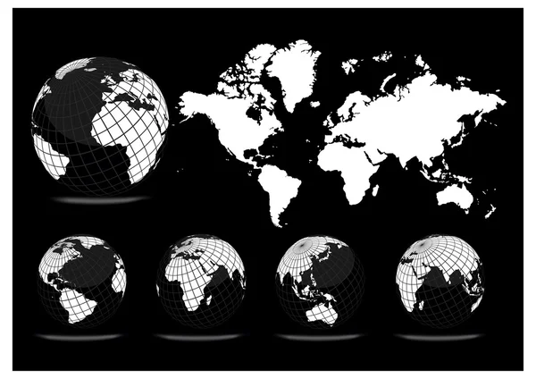 Mapa světa s earth Globusy — Stockový vektor