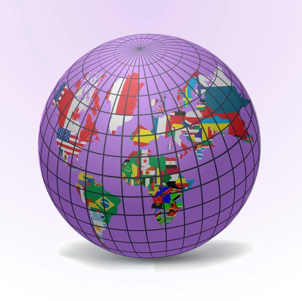 Tutte le bandiere del mondo in forma di globo — Vettoriale Stock