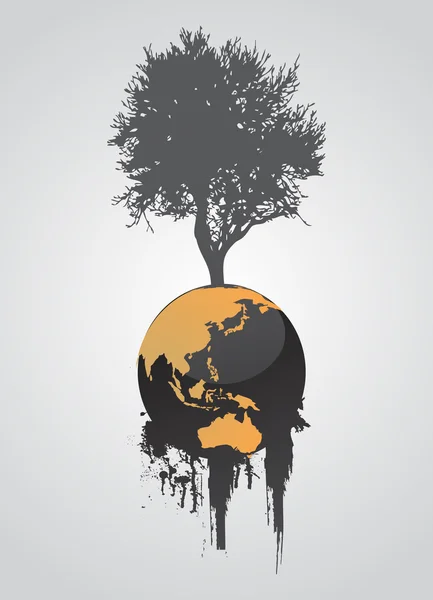 地球地球仪与树 — 图库矢量图片