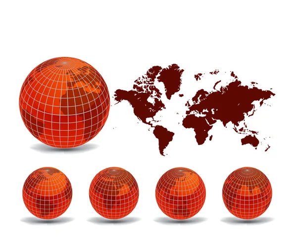 Wereldkaart met aarde globes op witte achtergrond — Stockvector