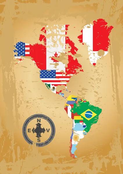 Overzicht kaarten van de landen in Noord- en Zuid-Amerika continent — Stockvector