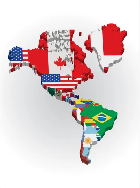 Mapa dos países do continente da América do Norte e do Sul — Vetor de Stock