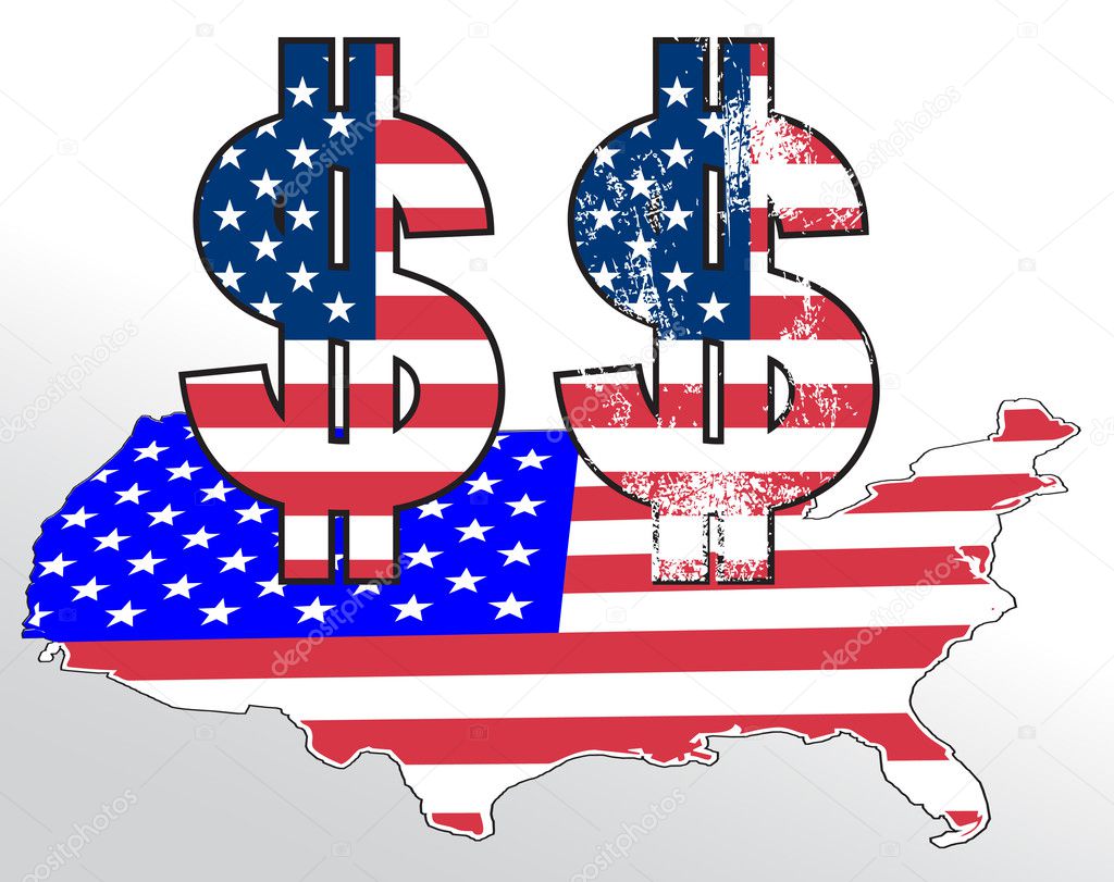 Dollar sign with USA flag and map