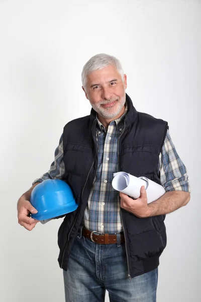 Baustellenleiter mit Schutzhelm — Stockfoto