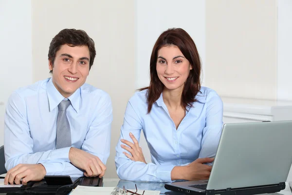 Kantoormedewerkers met laptop — Stockfoto
