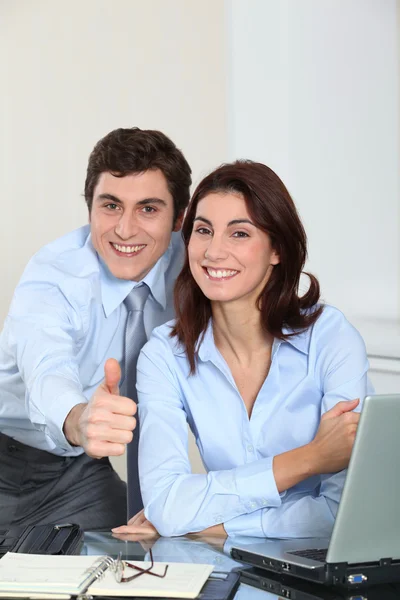 Office workers with laptop computer — Stock Photo, Image