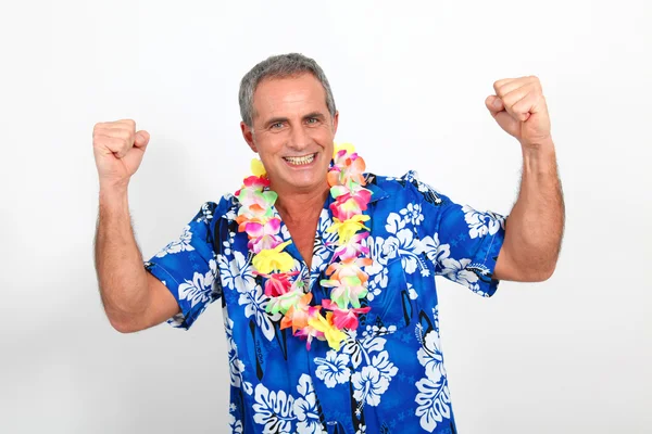 Ευτυχισμένος άνθρωπος με Χαβάης πουκάμισο — Φωτογραφία Αρχείου