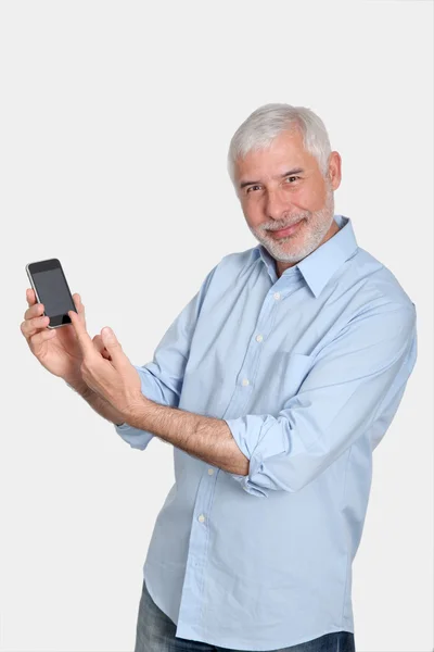 老年人使用手机 图库图片