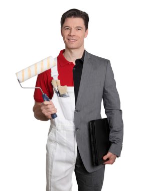 Businessman and home painter clipart