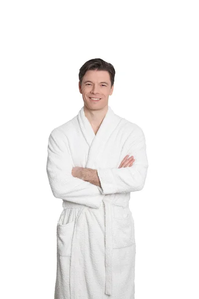 Volwassen man in badjas — Stockfoto
