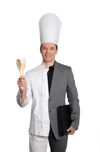 Uomo d'affari e chef su sfondo bianco — Foto Stock