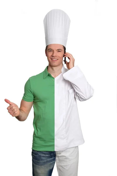 Chef hablando por teléfono con el cliente para reservar —  Fotos de Stock