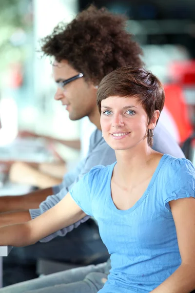 Beautiful college student in training course — Stock Photo, Image