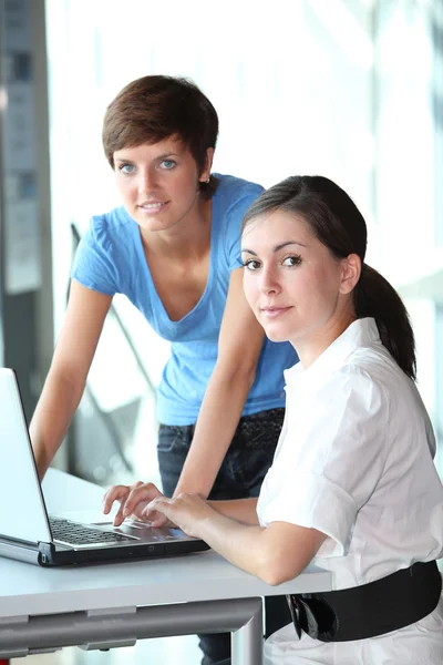 Jonge vrouwen die werkzaam zijn op laptopcomputerdizüstü bilgisayar üzerinde çalışan genç kadınlar — Stok fotoğraf