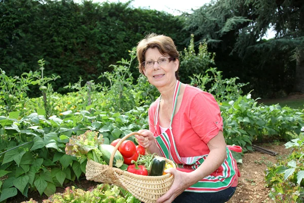 Mulher sênior no jardim da cozinha — Fotografia de Stock