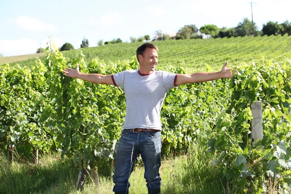 Чоловік стоїть у винограднику — стокове фото