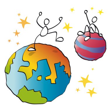 Funny healthy friends on different planets clipart