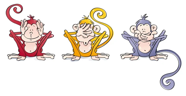 Смешные мудрые обезьяны — стоковое фото