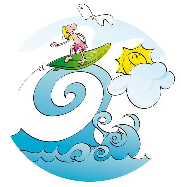 Bir dalga üzerinde komik sörfçü — Stok fotoğraf