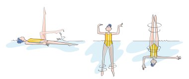 Funny girl practicing synchronized swimming clipart