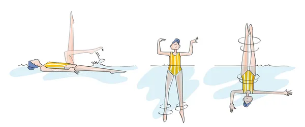 Fată amuzantă practicând înot sincronizat — Vector de stoc