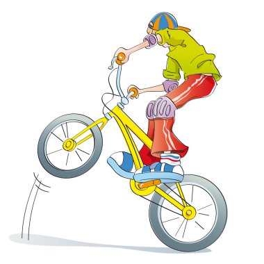 Boy practicing bike pirouettes clipart