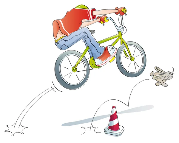 Garçon pratique sauts vélo — Photo