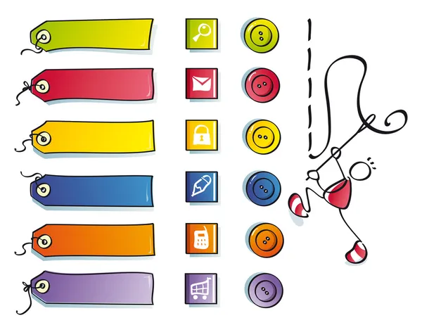 Αστείο κουμπιά, καθώς και σύμβολα για ράψιμο web — Διανυσματικό Αρχείο