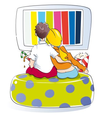 Young couple watching tv clipart