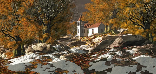 Mały Kościół w kraju — Zdjęcie stockowe
