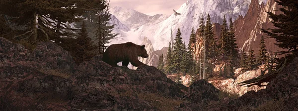 회색곰 전망대 실루엣 스톡 이미지