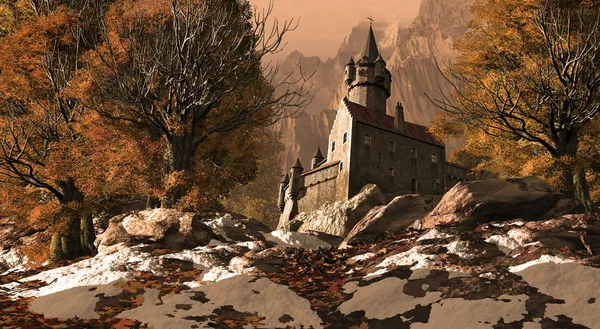 山中的中世纪城堡要塞 — 图库照片