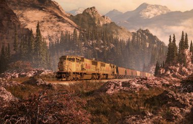 Diesel Locomotive In The Rockies clipart