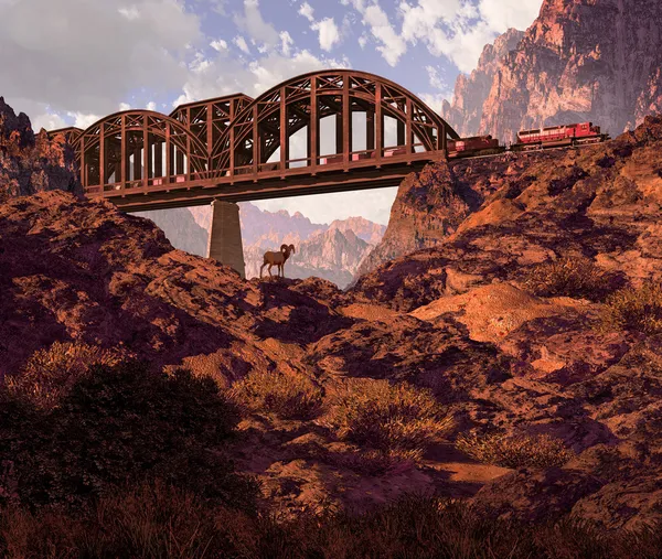 stock image Diesel Locomotive And Desert Bighorn Sheep