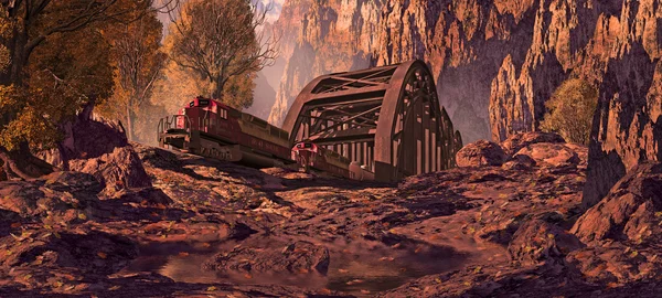 Dieselová lokomotiva v jihozápadní canyon — Stock fotografie